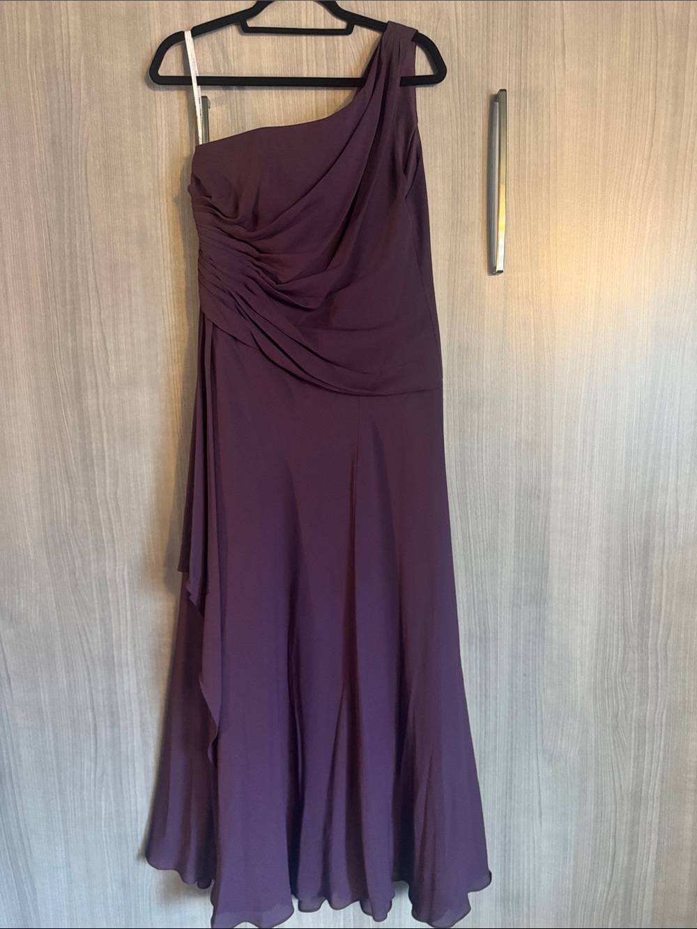 David's Bridal One-Shoulder Plum Formal Gown
